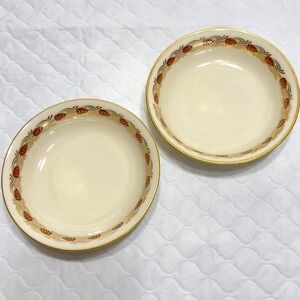 Set 2 Lenox Pinehurst Maroon Fruit Compote Salad Cereal Bowls USA 0407R Pinecone